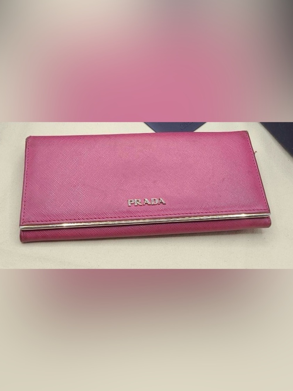 Prada Saffiano Leather Continental Flap Wallet Pink Fuchsia Gold Hardware